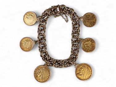 14k Gold Charm Bracelet $2 1/2 & $5 Gold