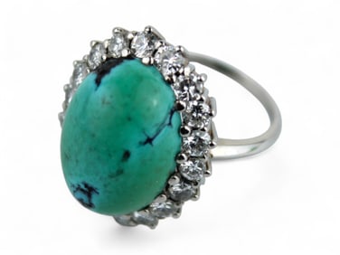 Platinum, Turquoise and Diamond Ring