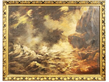 Oil on Canvas, Moonlit Seascape, Artist Signed