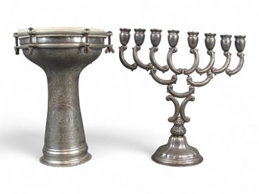 8-Light Metal Candelabra & Syrian Drum