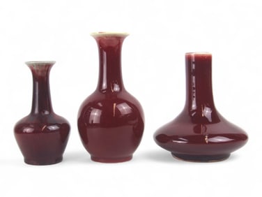 (3) Chinese Sang de Boeuf Glazed Vases