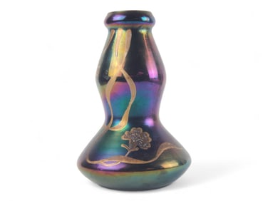 Iridescent Art Glass Vase w/ Gilt Enamel