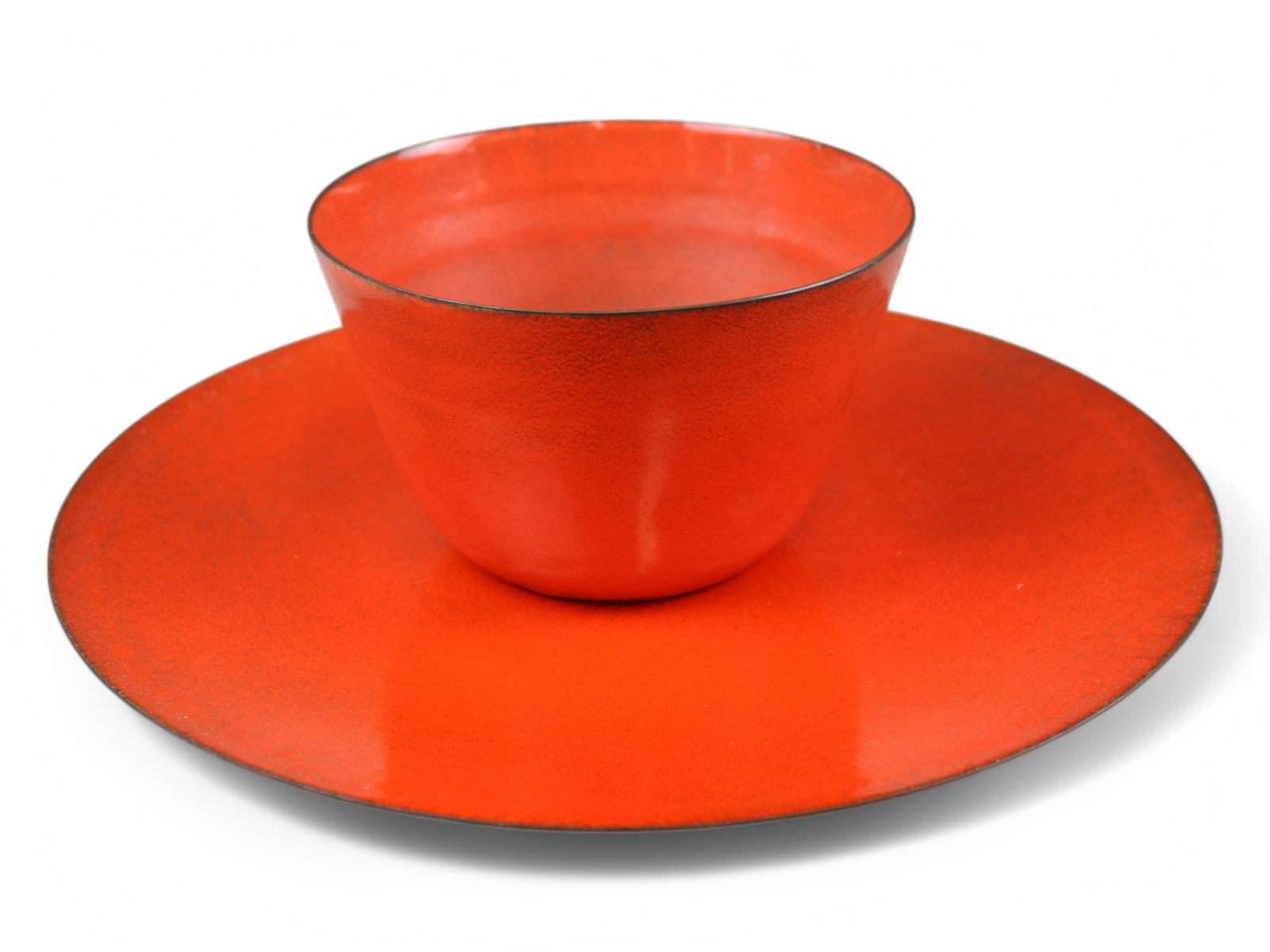 Jade Snow Wong, Enamel on Copper Bowl & Plate: Jade Snow Wong (1922-2006), Enamel on Copper Bowl and Plate. Plate is approx. 11-1/8" diameter, bottom marked "Jade Snow Wong - San Francisco / Especially for Midge Christmas 1967". Bowl is approx. 5-