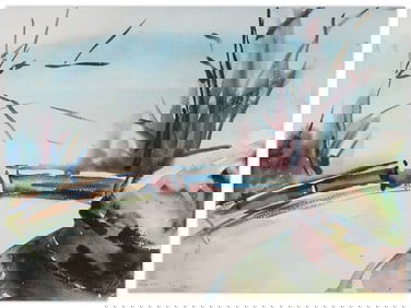 Edna Hibel, Watercolor on Paper Landscape