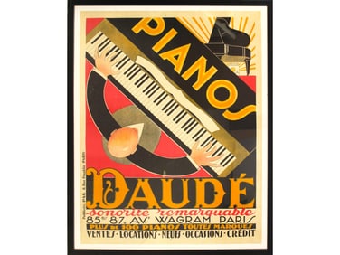 Orig 1926 Pianos Daude French Art Deco Poster