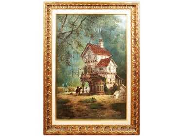 Edwin Deakin Oil on Canvas, Roadside Inn