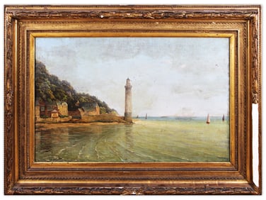 Oil on Canvas, Lighthouse Landscape, Artist Signed