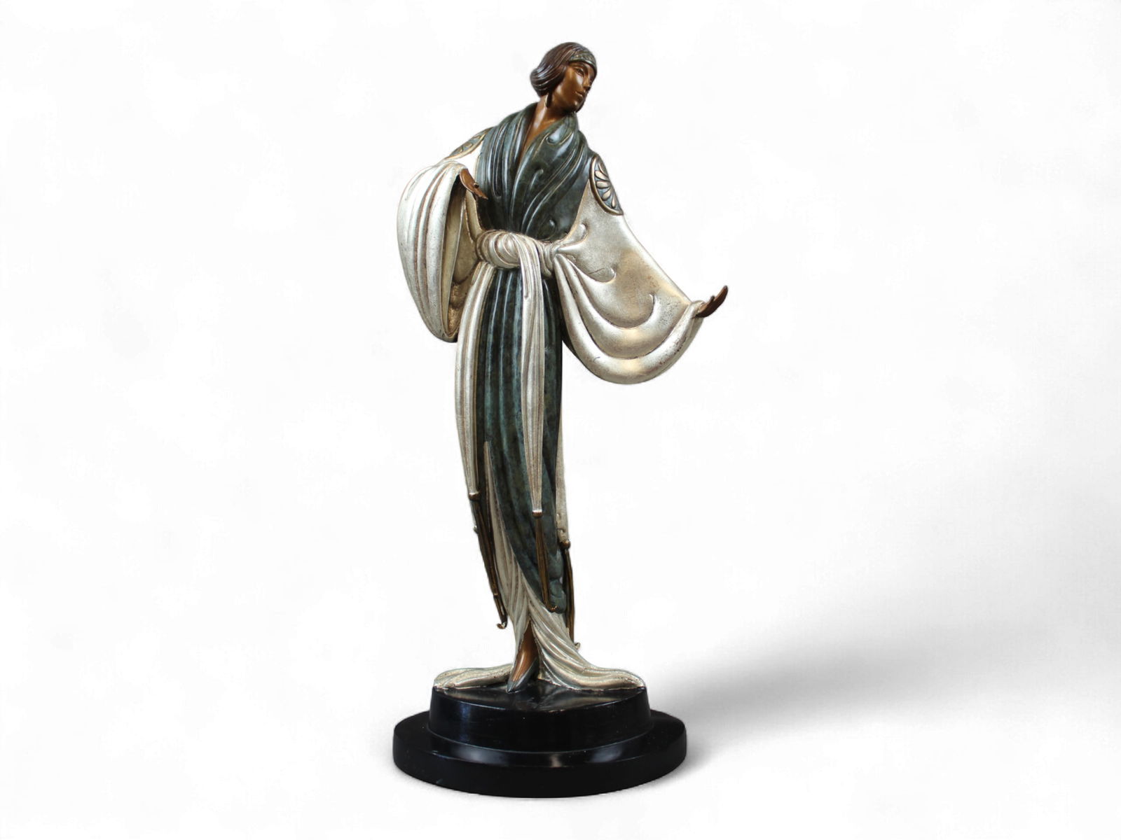 Erte Limited Edition Bronze, "Belle De Nuit": Erte (Romain de Tirtoff), Russian/French (1892-1990). Limited edition bronze sculpture, titled "Belle De Nuit", numbered 235/375. Approx. 17-3/4" tall. Published by Fine Art Acquisitions, 1987. Back b