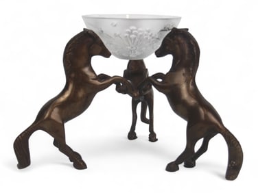 Lalique "Bucolique" Bowl with Brass Trio Horses