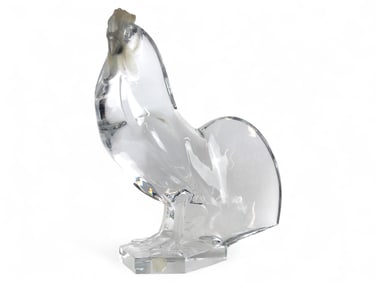 Large Lalique Rooster Crystal Sculpture