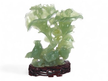 Jadeite Carving with Birds and Flowers
