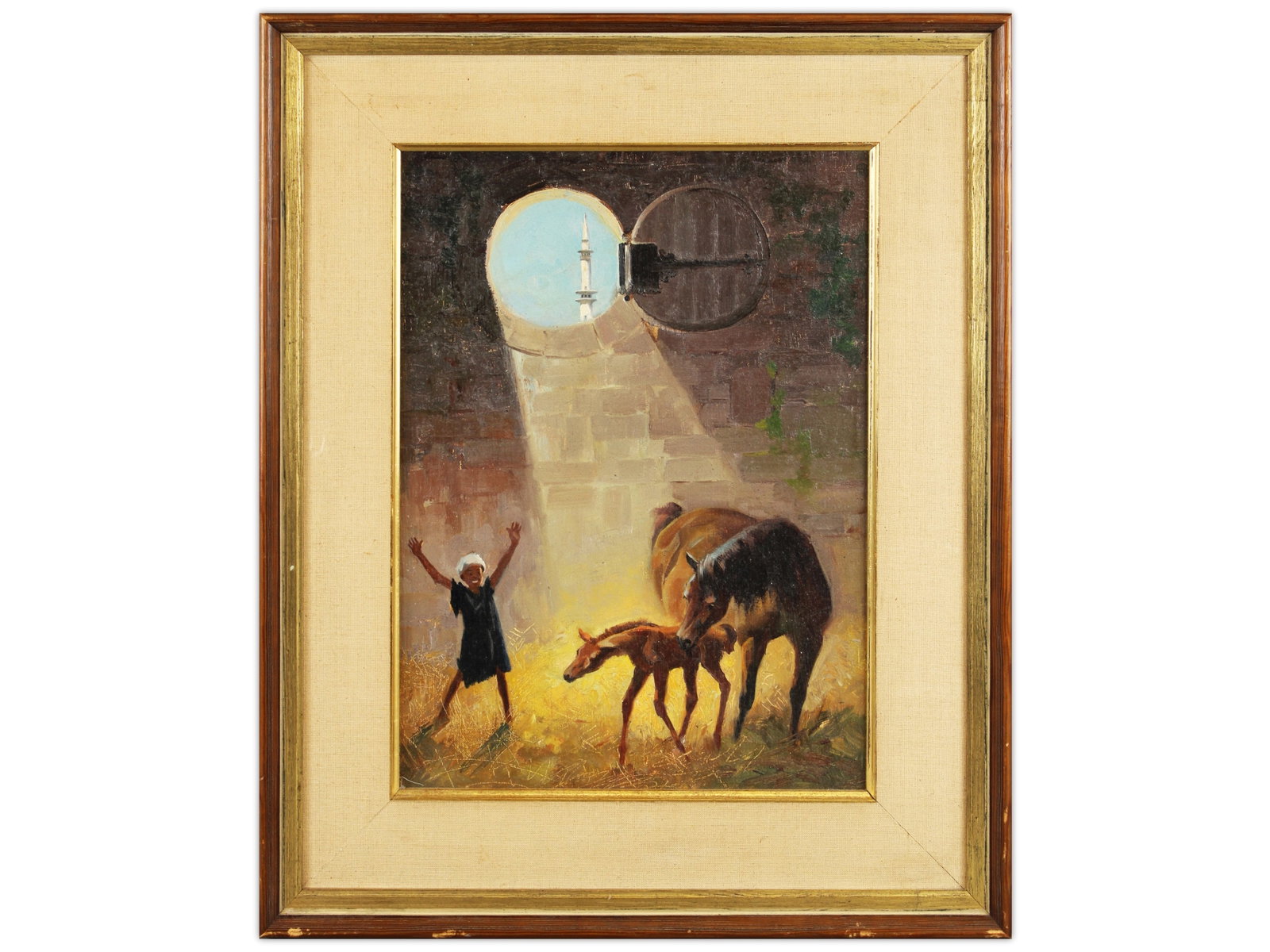 Wesley Dennis "King of the Wind" Illustration: Original oil on board illustration by Wesley Dennis (American, 1903-1966), published in King of the Wind by Marguerite Henry (Rand McNally, 1948). This painting appears on page 33 of the Newbery Medal