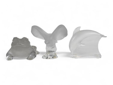 (3) Lalique Crystal Figurines Frog, Dolphin, Eagle