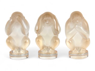 Lalique Three Wise Monkeys Figurine Set