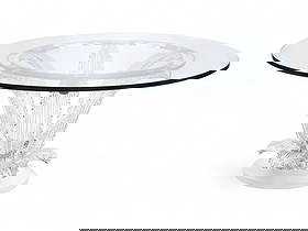 Lalique, France Clear Crystal Cactus Round Table: Lalique, France Clear Crystal Cactus Round Table with Beveled Glass Top. Overall approx. 28" high, 60" diameter. Table has been disassembled, with the glass top crated. Features (8) eight crystal legs