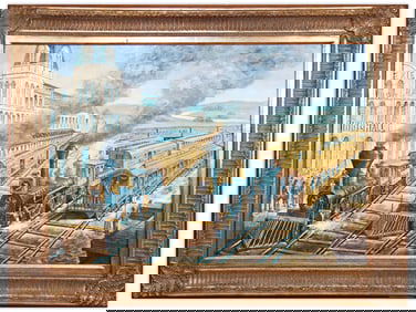 American Railway Scene, Oil on Canvas Painting