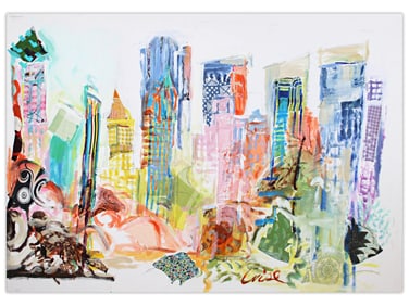Batya Wise, "Manhattan Skyline" Mixed Media Canvas