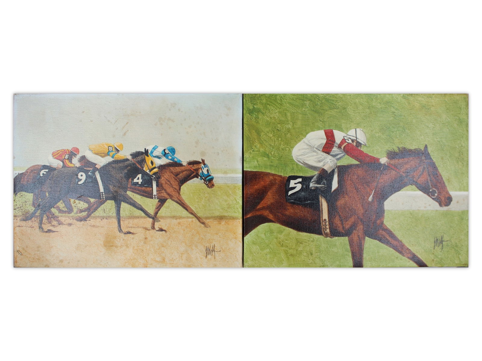 (2) O/C Jockey Horse Racing Paintings, Signed Wolf (1 of 5)