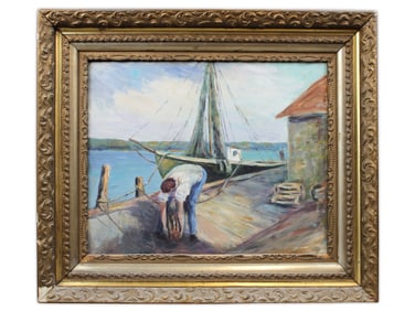 Dorothy Raynor, Oil on Board "On the Dock"