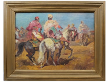 Unsigned Oil on Canvas, Bedouins on Horses