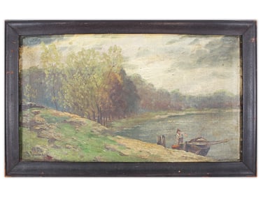 Oil on Canvas River Landscape, Signed Guine