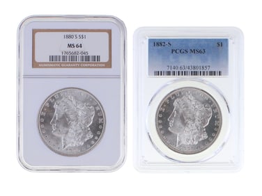 (2) Graded Morgan Dollars