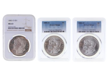 (3) Graded Morgan Dollars