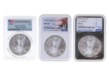 (3) Graded 2020 American Silver Eagles