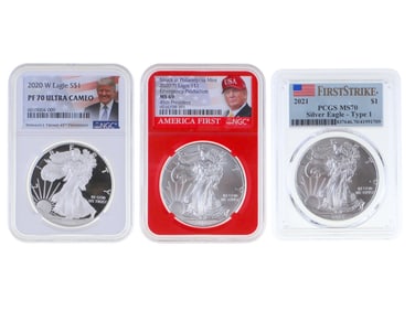 (3) Graded 2020 & 2021 American Silver Eagles