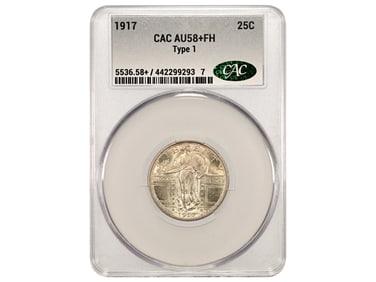 1917 25C Type 1 Graded CAC AU58 FH