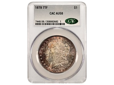 1878 7TF $1 Toned Graded CAC AU58