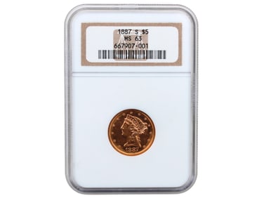 1887-S $5 Gold NGC Graded MS 63