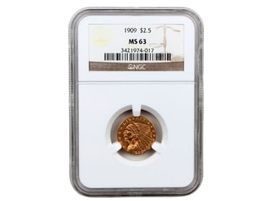 1909 $2.5 Gold NGC Graded MS 63