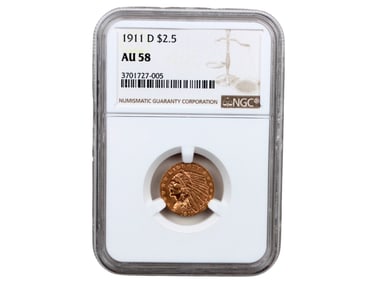 1911-D Strong D $2.5 Gold NGC Graded AU 58