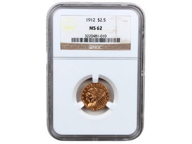 1912 $2.5 Gold NGC Graded MS 62