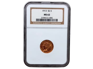 1913 $2.5 Gold NGC Graded MS 62