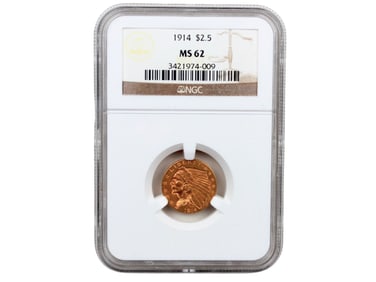 1914 $2.5 Gold NGC Graded MS 62
