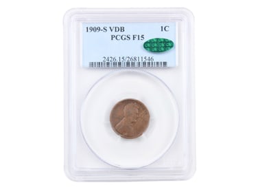 1909-S VDB Cent PCGS Graded F15 CAC Stickered