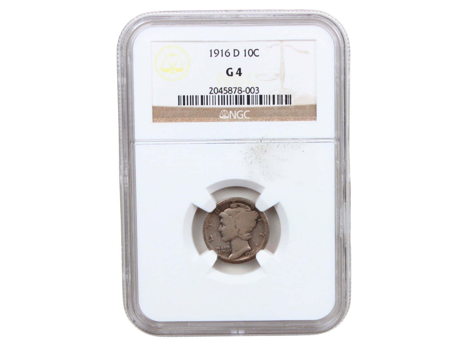 1916-D 10C NGC Graded G 4: 1916-D 10C NGC Graded G 4. NGC Cert # 2045878-003. Shipping: Weiss Auctions offers full-service, in-house shipping for nearly all items in this auction. For a shipping quote, please contact us prior t