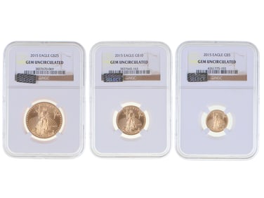 NGC Gem Unc 2015 $5, $10, & $25 Gold Eagles
