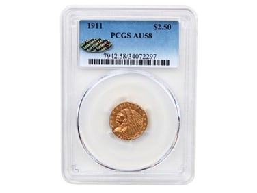 1911 $2.5 Gold PCGS Graded AU58