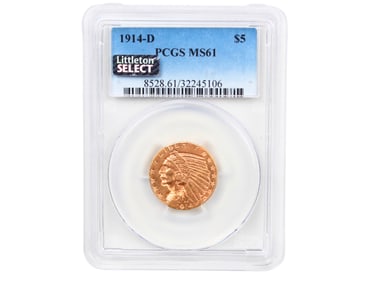 1914-D $5 Gold PCGS Graded MS61