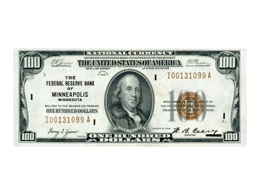 Fr. 1890-I 1929 Minneapolis $100 National Currency