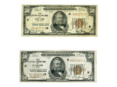 Fr. 1880-B and 1880-D $50 National Currency