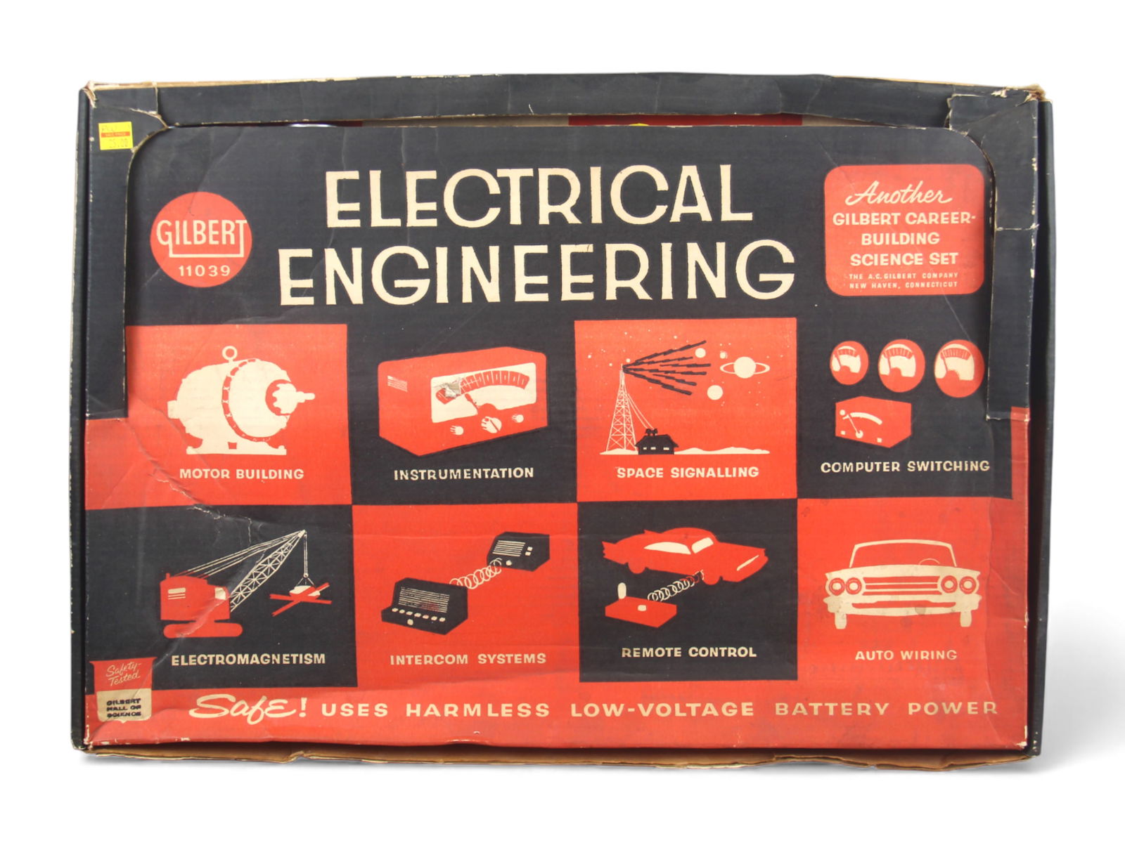 (3) Gilbert Electrical Engineering Sets No. 11039: Group of three vintage Gilbert Electrical Engineering Sets No. 11039, each housed in its original box. Classic mid-century science kit graphics decorate the lids, with interiors illustrating