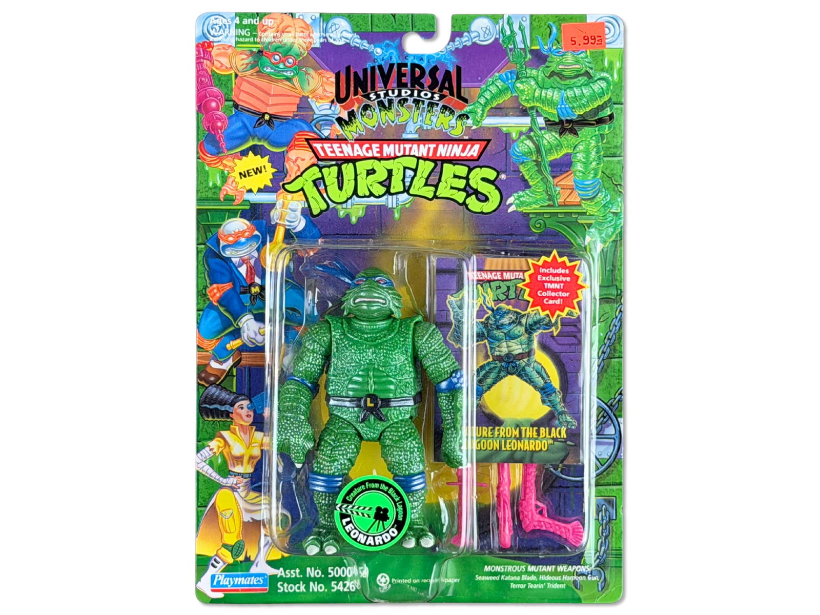 TMNT Creature from the Black Lagoon Leonardo - Playmates: Teenage Mutant Ninja Turtles Creature from the Black Lagoon Leonardo - "The Swampy, Slithery, Drippin' Dude!" by Playmates, 1993. From the Universal Studios Monsters crossover line, featuring