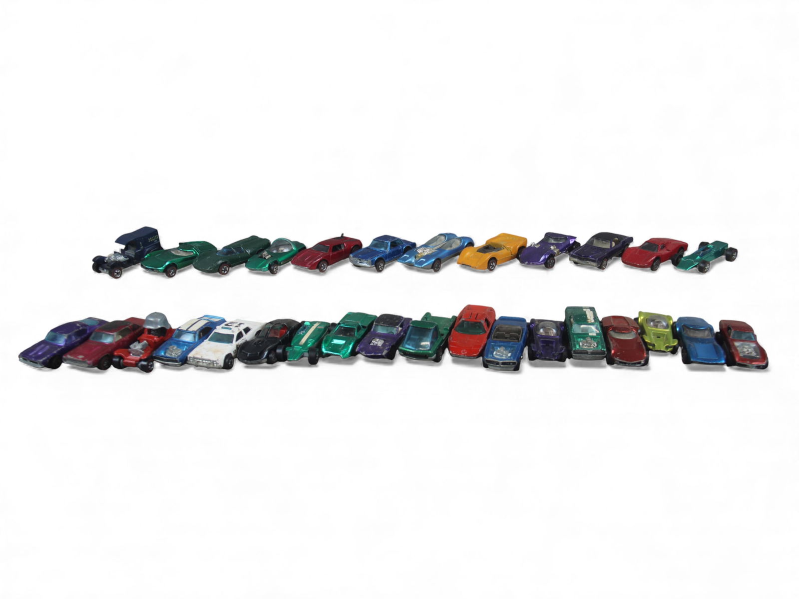 (30) Mattel Hot Wheels Red Line Cars, TLC: Nice assortment, some nice, but common variations, others need some TLC. Most roll well. View photos for exact lot contents and conditions. Shipping: Weiss Auctions offers full-service, in-house shipp