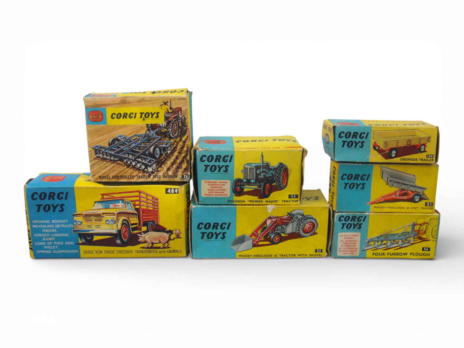 Boxed Corgi Diecast Vehicles: 4 boxed Corgi diecast vehicles including Nos. 55, 419, 421, and 1128. Some wear and some cello window separation. Shipping: Weiss Auctions offers full-service, in-house shipping for nearly all items