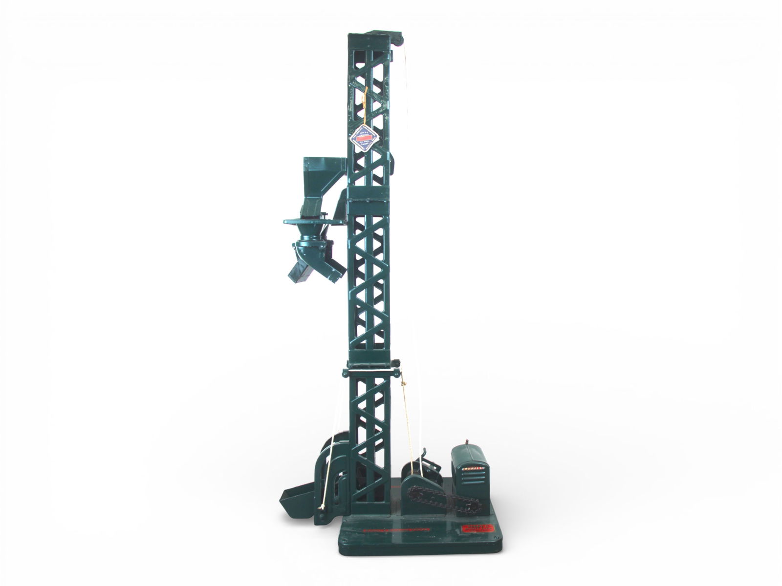 Super Buddy L Hoisting Tower: By Far, the best we have seen! Tower has incredible paint with 98% decals intact, even on chutes. 1928-31, dark green 29" tower, base and mechanism, black hoist bucket and three telescoping