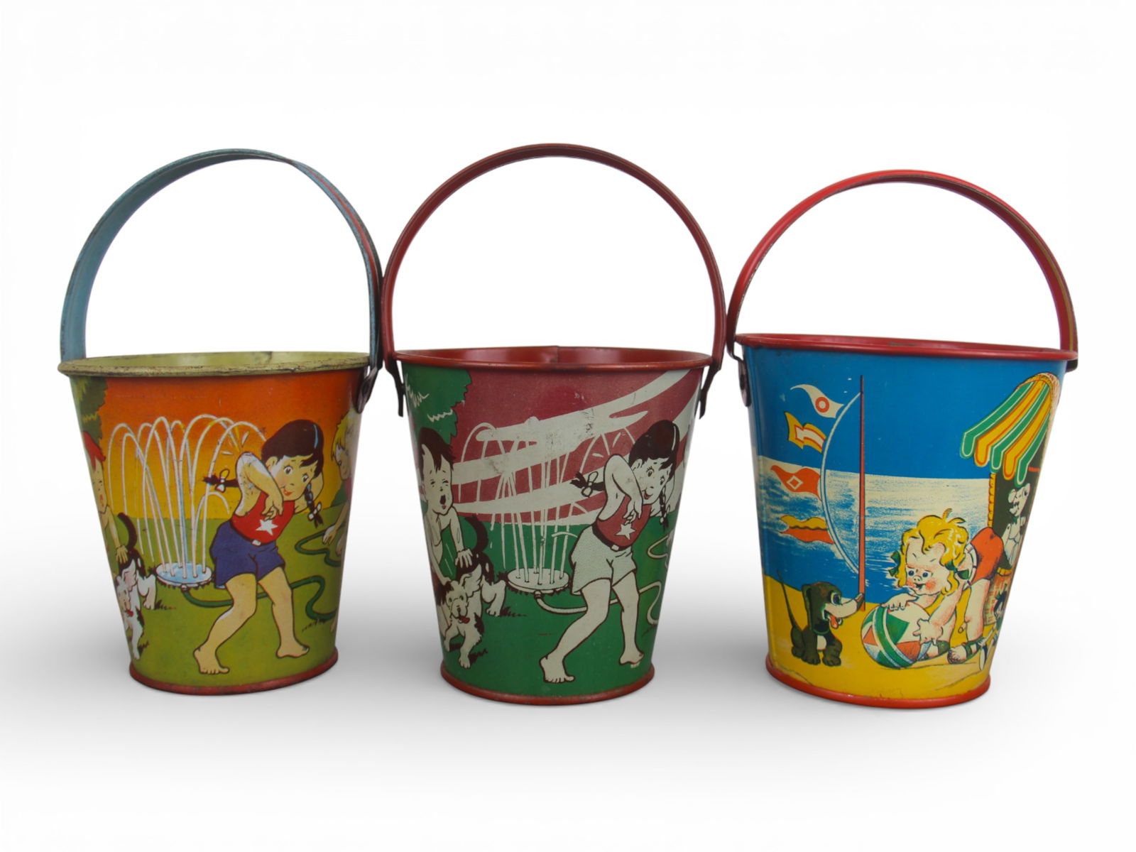 (3) Tin Litho Children's Sand Pails (1 of 4)
